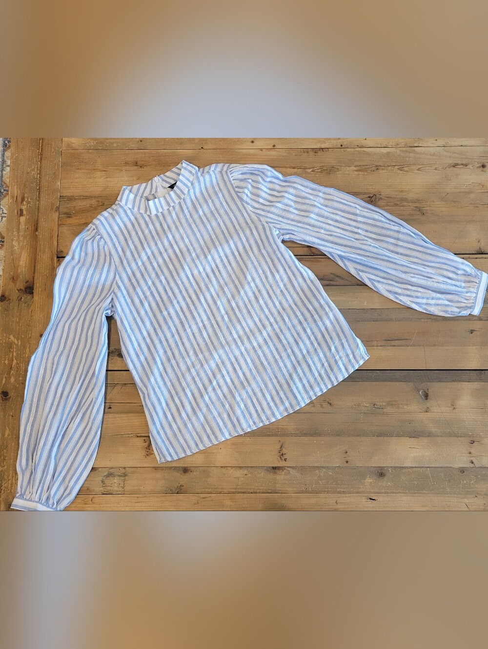 NEW Pair of Women's Blouses — Blue Striped & White Embroidered:S-M - Picture 2 of 8
